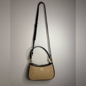Coach Teri Shoulder Bag toast straw&black refine pebble leather(Style #CAL90)NWT